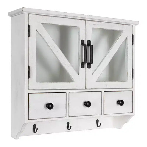 21" x 6" x 20" Hutchins Decorative Rustic Wood Wall Cabinet White - Kate & Laurel All Things Decor: Magnetic Glass Doors, Storage