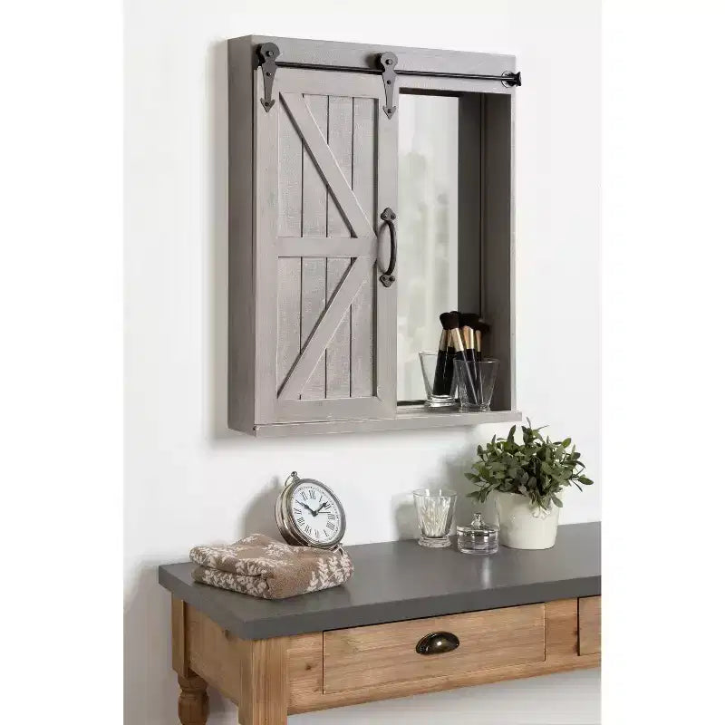 Decorative Wood Wall Storage Cabinet with Vanity Mirror Rustic Gray - Kate & Laurel All Things Decor: 3-Tier Floating Shelf, No Assembly Required