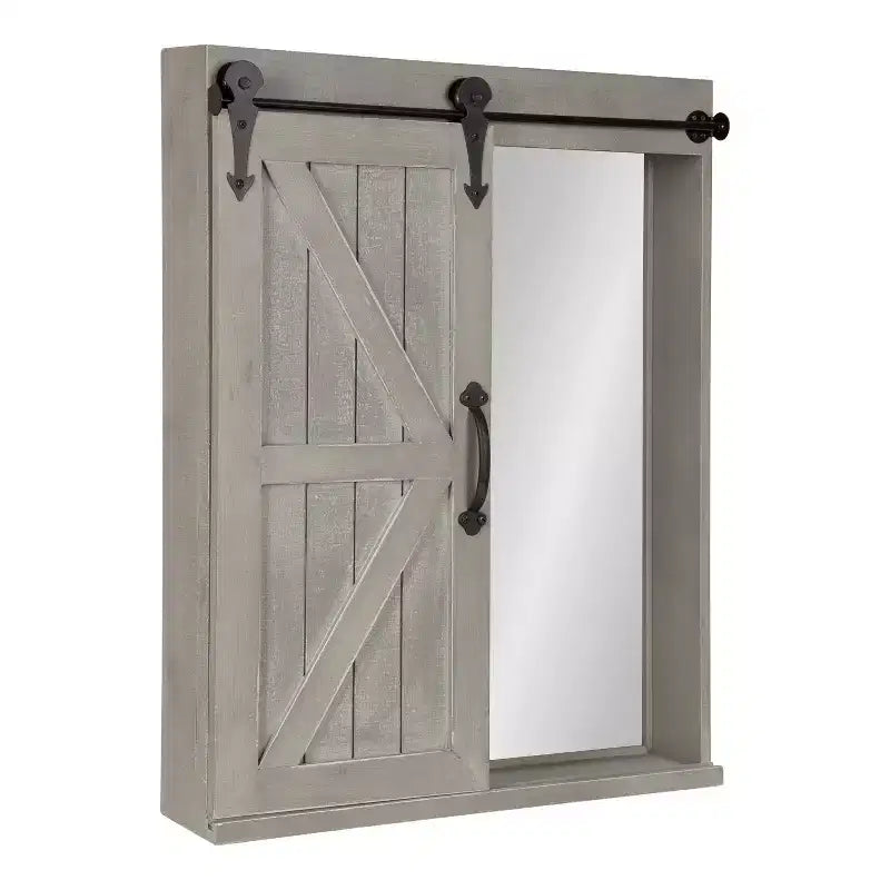 Decorative Wood Wall Storage Cabinet with Vanity Mirror Rustic Gray - Kate & Laurel All Things Decor: 3-Tier Floating Shelf, No Assembly Required
