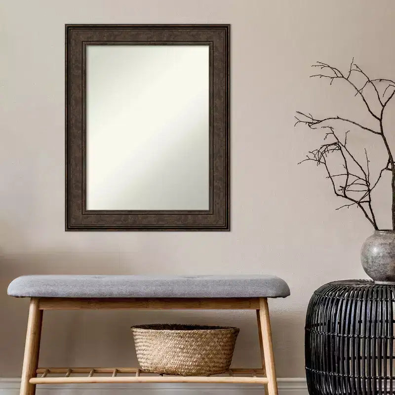 24" x 30" Non-Beveled Ridge Bronze Bathroom Wall Mirror - Amanti Art: Rectangle, Polystyrene Frame, Wall Mounted