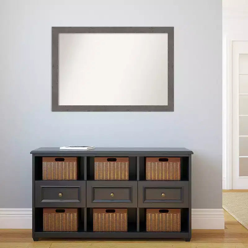 40" x 28" Rustic Plank Narrow Wall Mirror for Bathroom Vanity - Amanti Art: Includes Mounting Hardware