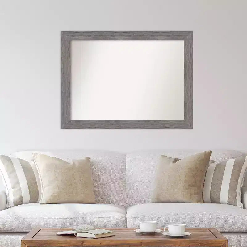 44" x 33" Non-Beveled Pinstripe Plank Gray Wall Mirror - Amanti Art