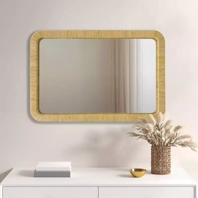 Miroir Mural Rectangulaire en Rotin Naturel