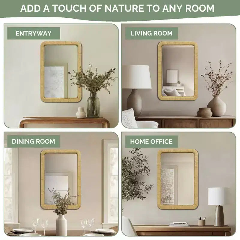 Miroir Mural Rectangulaire en Rotin Naturel