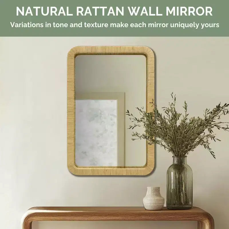 Miroir Mural Rectangulaire en Rotin Naturel