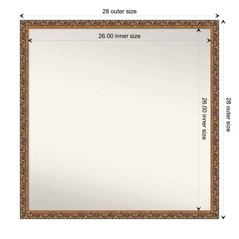Miroir mural en bois bronze antique non biseauté de 71 cm x 71 cm