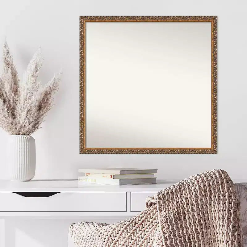 Miroir mural en bois bronze antique non biseauté de 71 cm x 71 cm