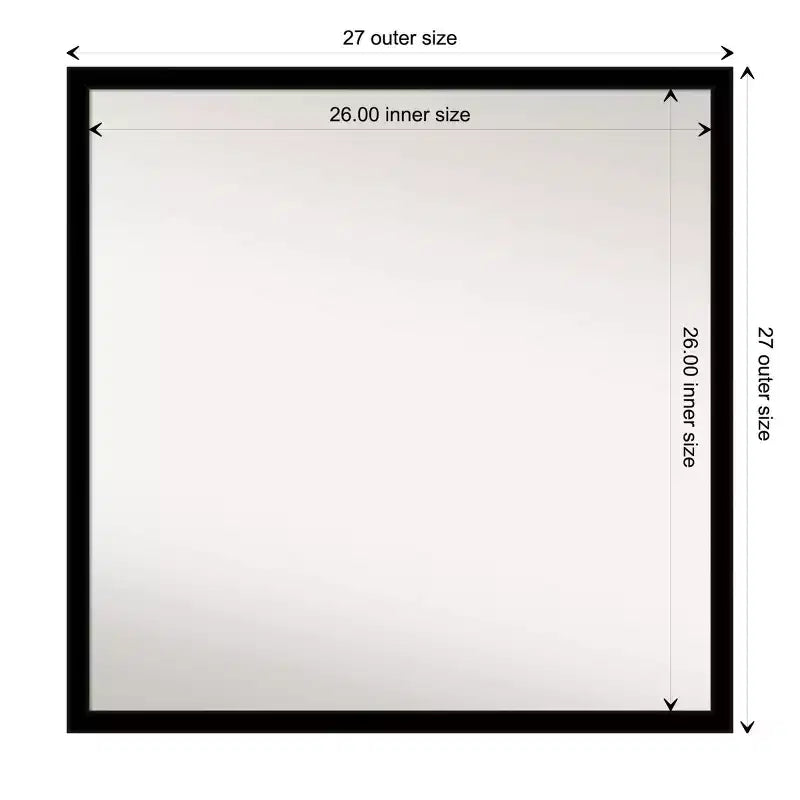 Miroir mural de salle de bain 28" x 28", non biseauté, cadre carré moderne en polystyrène noir de jais, matériel de montage inclus