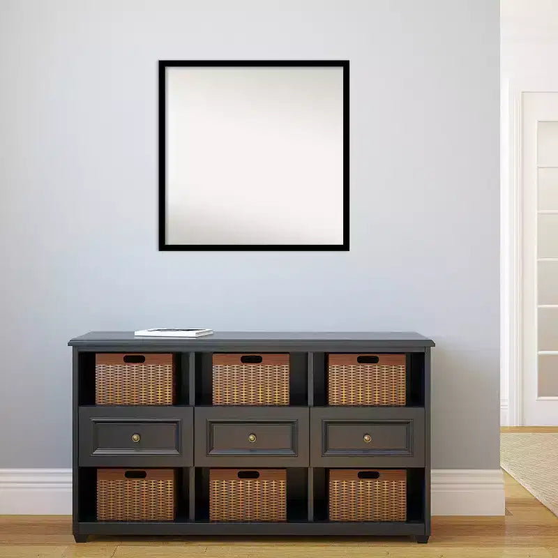 Miroir mural de salle de bain 28" x 28", non biseauté, cadre carré moderne en polystyrène noir de jais, matériel de montage inclus