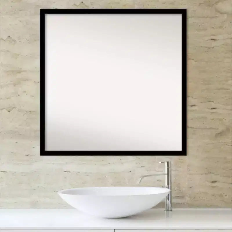 Miroir mural de salle de bain 28" x 28", non biseauté, cadre carré moderne en polystyrène noir de jais, matériel de montage inclus