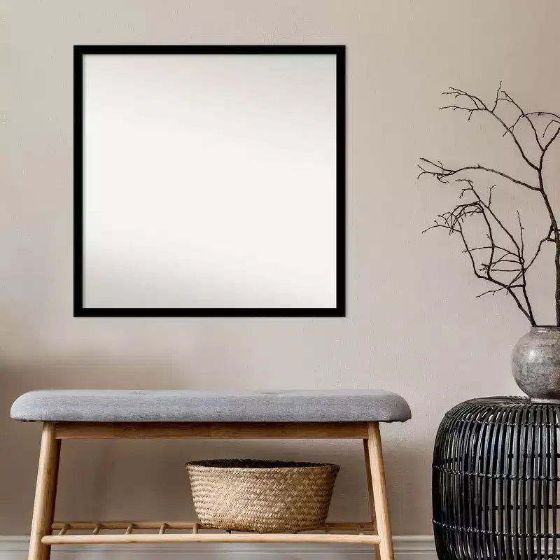 Miroir mural de salle de bain 28" x 28", non biseauté, cadre carré moderne en polystyrène noir de jais, matériel de montage inclus