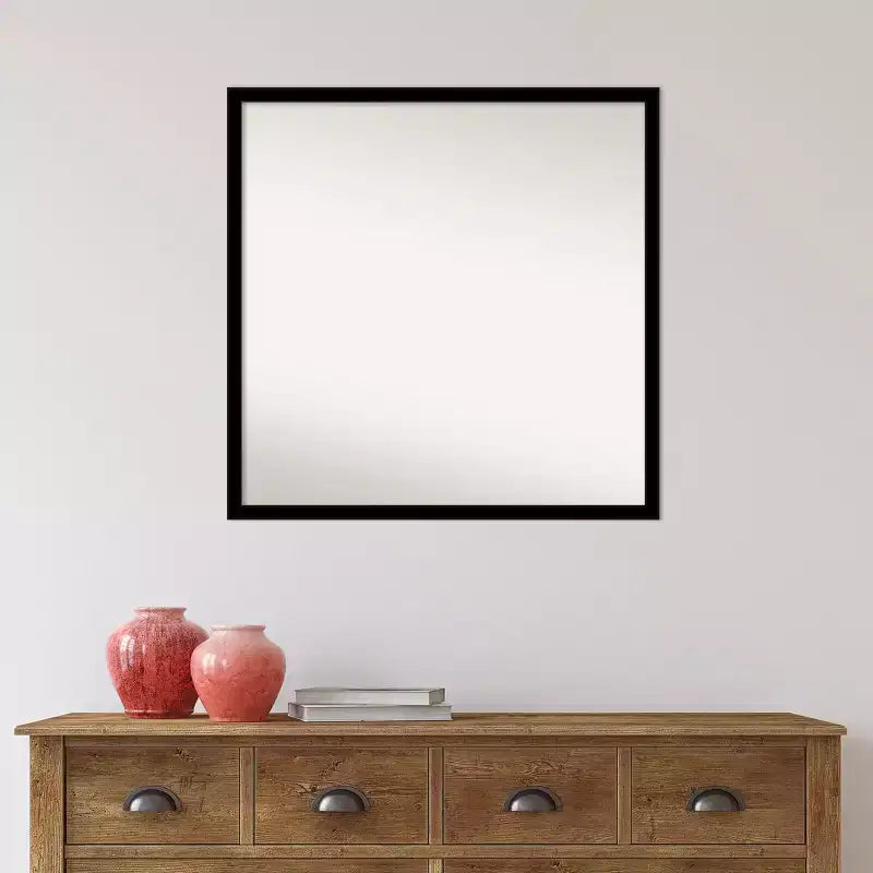 Miroir mural de salle de bain 28" x 28", non biseauté, cadre carré moderne en polystyrène noir de jais, matériel de montage inclus