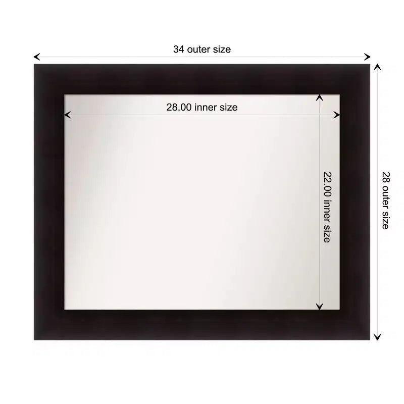 34" x 28" Non-Beveled Portico Espresso Wood Bathroom Wall Mirror - Amanti Art: Modern Rectangle, Wall Mount