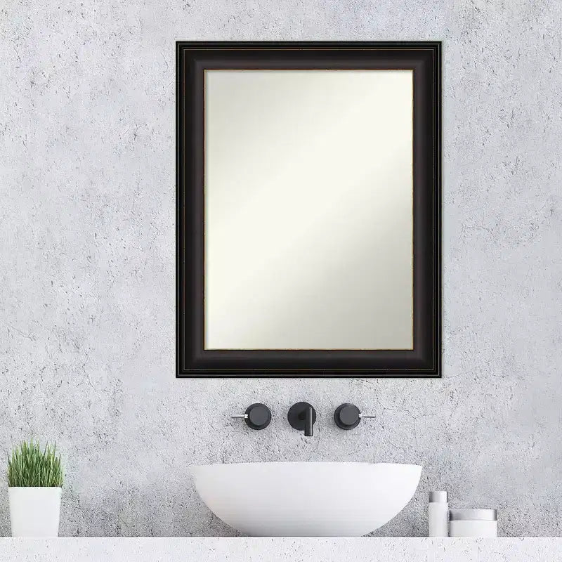 23" x 29" Non-Beveled Trio Oil Rubbed Bronze Bathroom Wall Mirror - Amanti Art: Rectangle Vanity Mirror, Polystyrene Frame