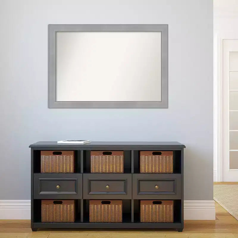 Amanti Art 40"x28" Non-Beveled Vista Brushed Nickel Bathroom Wall Mirror: Modern Rectangle, Wall Mount, Includes Hardware
