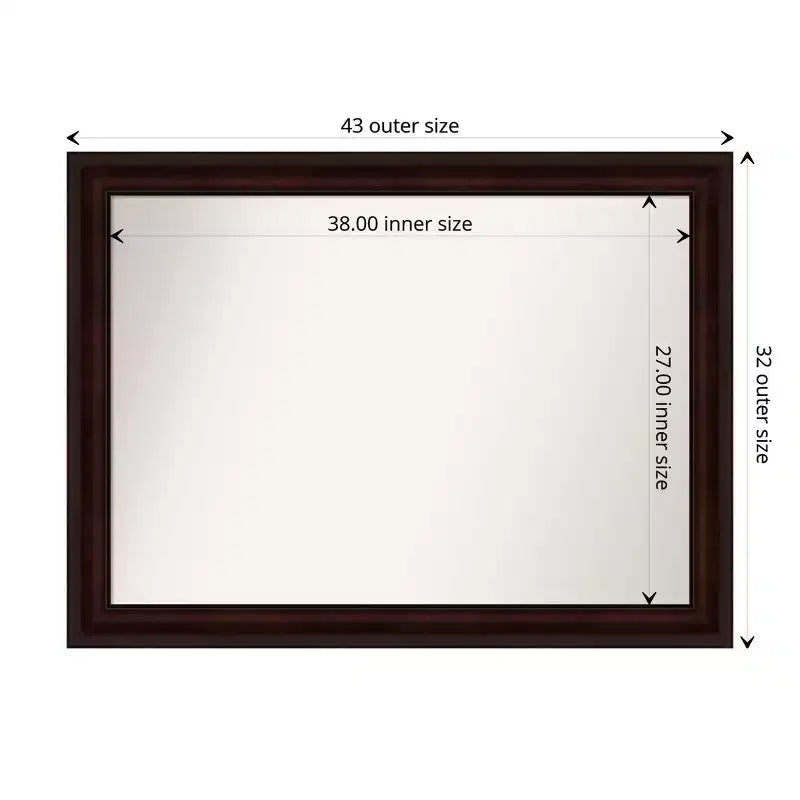 Miroir mural non biseauté 43" x 32" brun grain de café, rectangulaire moderne, à fixer au mur