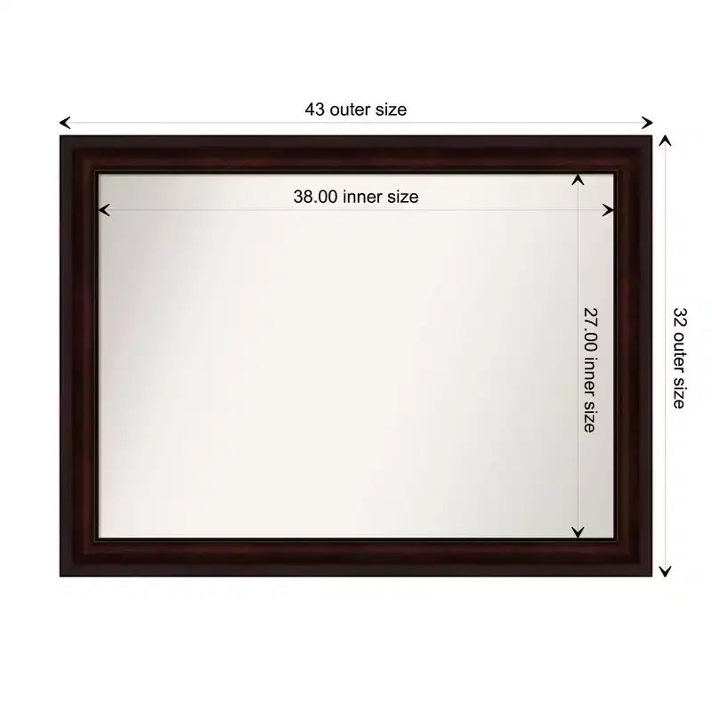 Miroir mural non biseauté 43" x 32" brun grain de café, rectangulaire moderne, à fixer au mur