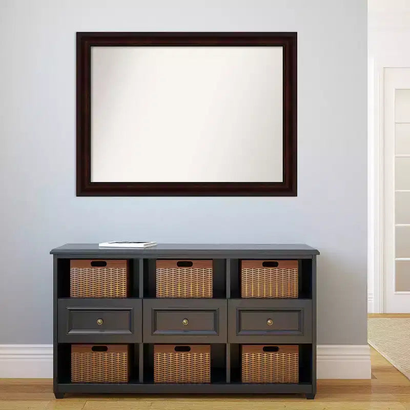Miroir mural non biseauté 43" x 32" brun grain de café, rectangulaire moderne, à fixer au mur