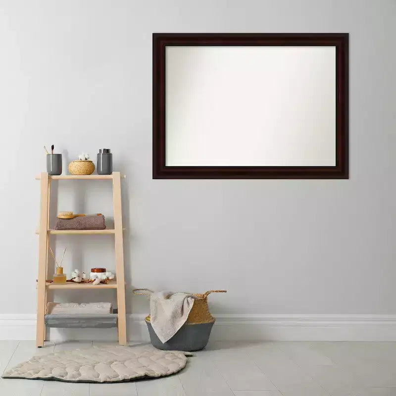 Miroir mural non biseauté 43" x 32" brun grain de café, rectangulaire moderne, à fixer au mur