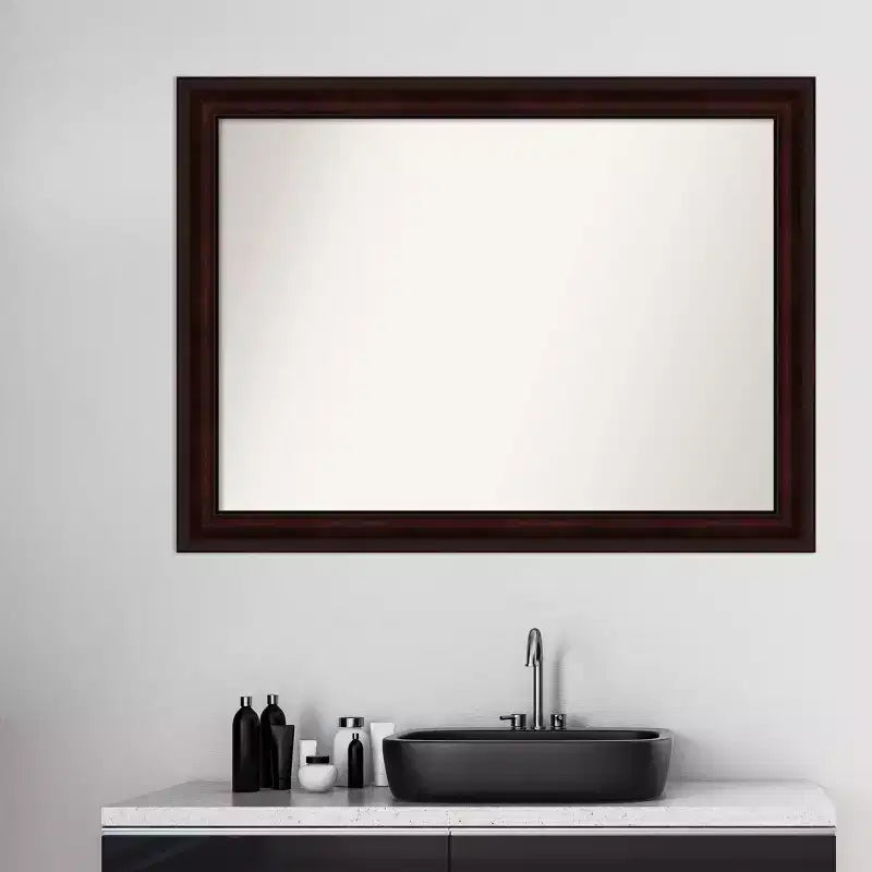 Miroir mural non biseauté 43" x 32" brun grain de café, rectangulaire moderne, à fixer au mur