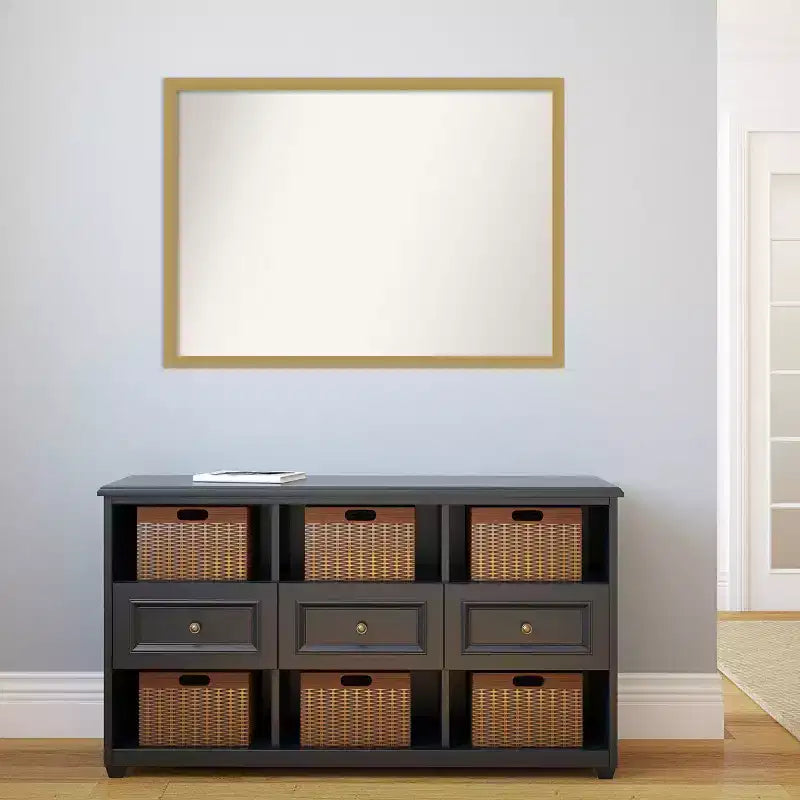 40"x29" Non-Beveled Grace Narrow Bathroom Wall Mirror Brushed Gold - Amanti Art: Modern Rectangle, Polystyrene Frame