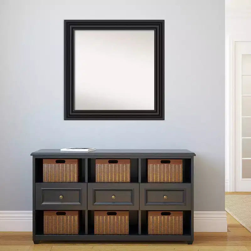 32" x 32" Non-Beveled Colonial Bathroom Wall Mirror Black - Amanti Art: Square, Wall Mount, Modern Style