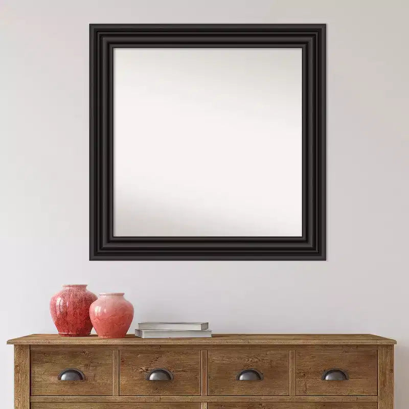 32" x 32" Non-Beveled Colonial Bathroom Wall Mirror Black - Amanti Art: Square, Wall Mount, Modern Style
