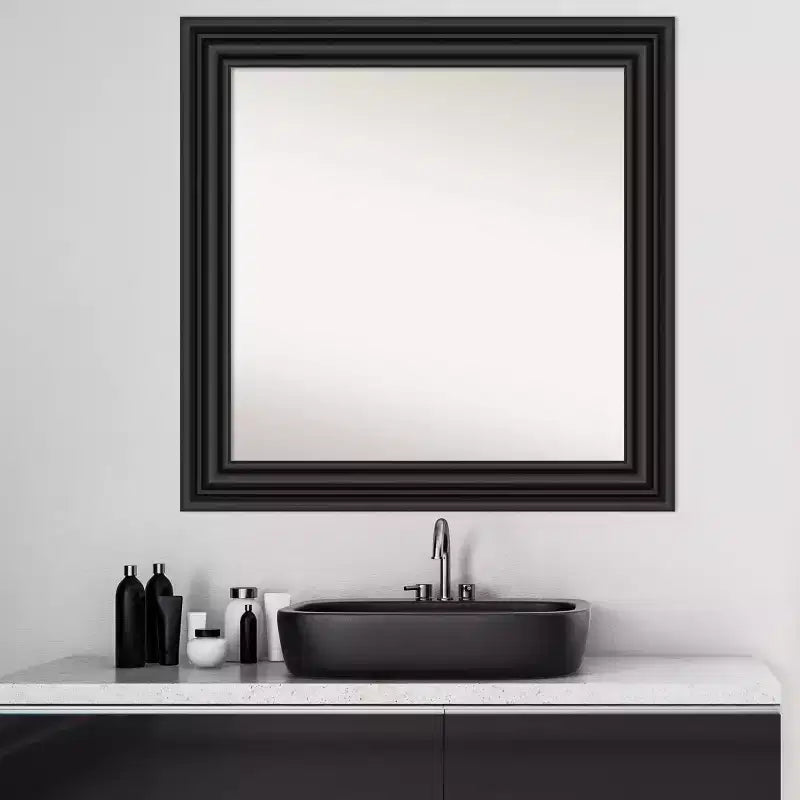 32" x 32" Non-Beveled Colonial Bathroom Wall Mirror Black - Amanti Art: Square, Wall Mount, Modern Style
