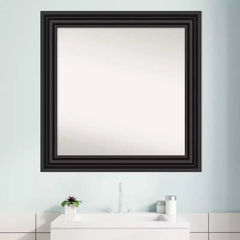 32" x 32" Non-Beveled Colonial Bathroom Wall Mirror Black - Amanti Art: Square, Wall Mount, Modern Style