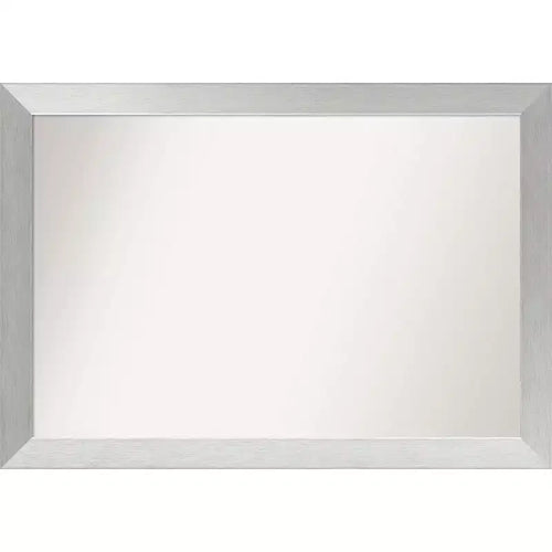 40" x 28" Non-Beveled Wood Bathroom Wall Mirror Brushed Sterling Silver - Amanti Art: Modern, Rectangle, Wall Mount