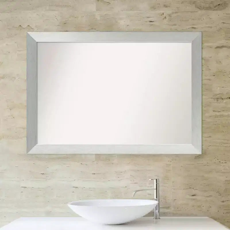 40" x 28" Non-Beveled Wood Bathroom Wall Mirror Brushed Sterling Silver - Amanti Art: Modern, Rectangle, Wall Mount