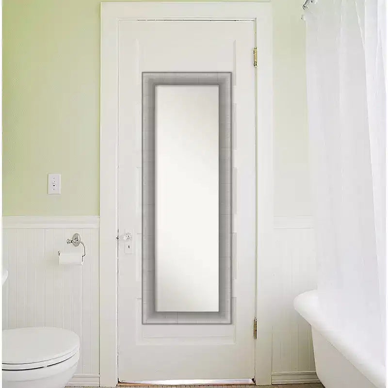 19" x 53" Non-Beveled Elegant Brushed Pewter Full Length on The Door Mirror - Amanti Art