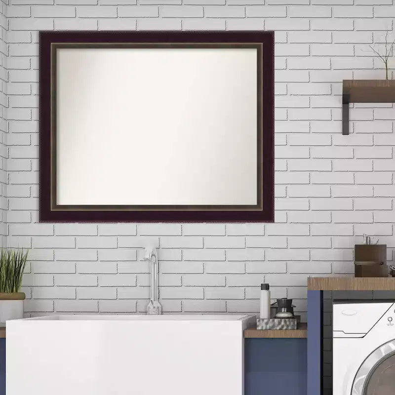 32" x 26" Signore Bronze Wood Wall Mirror: Amanti Art, Rectangular, Modern Decor, No Assembly Required