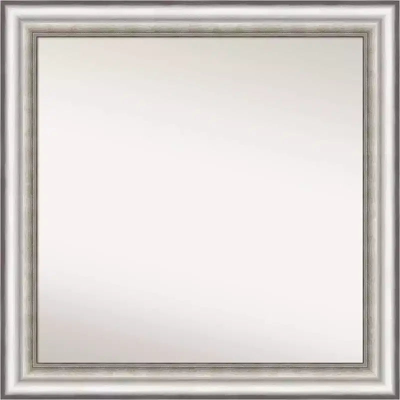 31"x31" Non-Beveled Salon Silver Wall Mirror - Amanti Art: Modern Square Framed, Includes Mounting Hardware