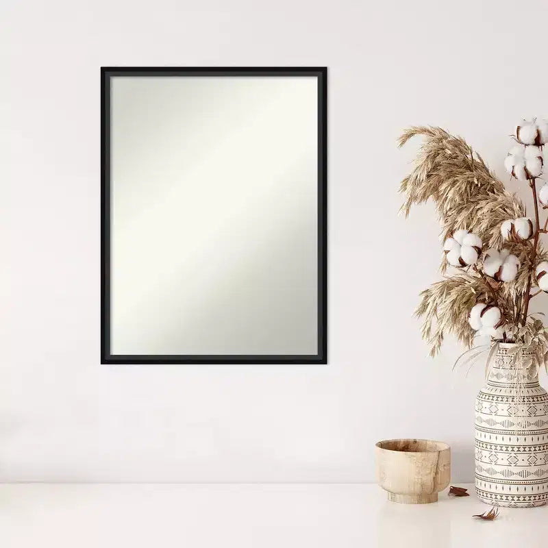 Amanti Art 19" x 25" Non-Beveled Lucie Black Wood Wall Mirror : Modern Rectangular, Includes Mounting Hardware