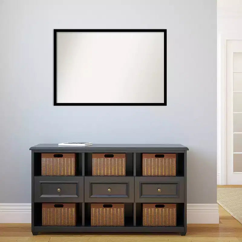 38" x 26" Non-Beveled Jet Black Wall Mirror - Amanti Art: Modern Polystyrene Frame, Included Mounting Hardware