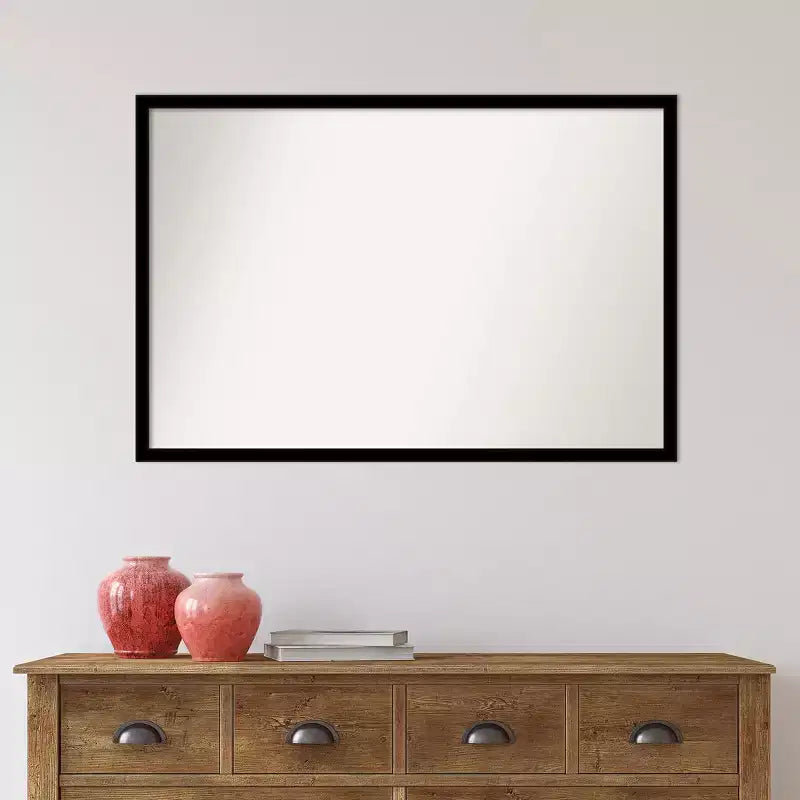 38" x 26" Non-Beveled Jet Black Wall Mirror - Amanti Art: Modern Polystyrene Frame, Included Mounting Hardware