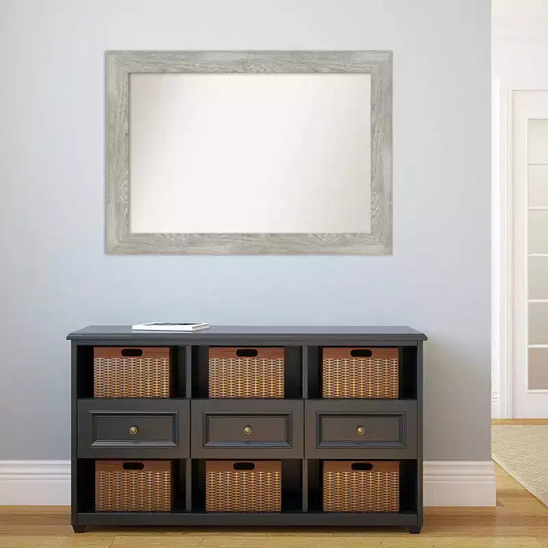 42" x 30" Non-Beveled Dove Gray Wash Wall Mirror - Amanti Art: Modern Rectangle, Polystyrene Frame