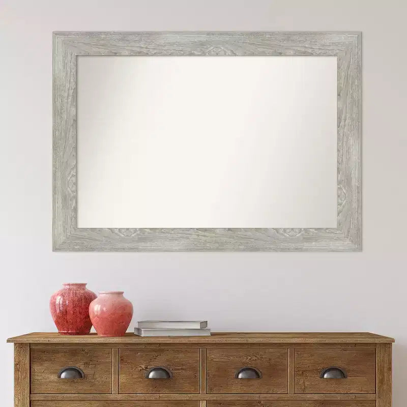 42" x 30" Non-Beveled Dove Gray Wash Wall Mirror - Amanti Art: Modern Rectangle, Polystyrene Frame