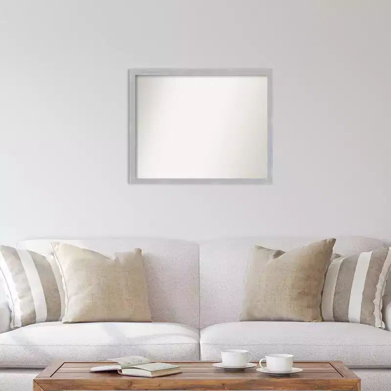 Miroir mural étroit en nickel brossé non biseauté de 30 x 24 po, rectangulaire moderne, cadre en polystyrène