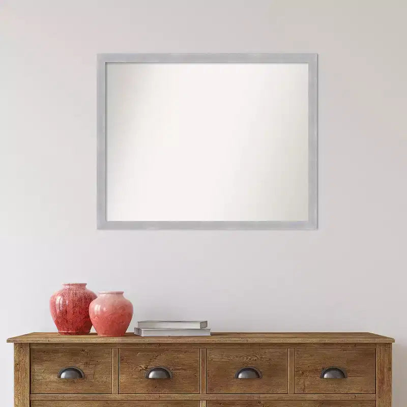 Miroir mural étroit en nickel brossé non biseauté de 30 x 24 po, rectangulaire moderne, cadre en polystyrène