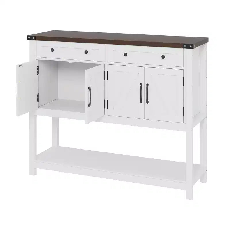 Grand buffet de 120 cm, vaisselier de bar à café style rustique, meuble de rangement, table console en bois avec 2 tiroirs pour cuisine et salon