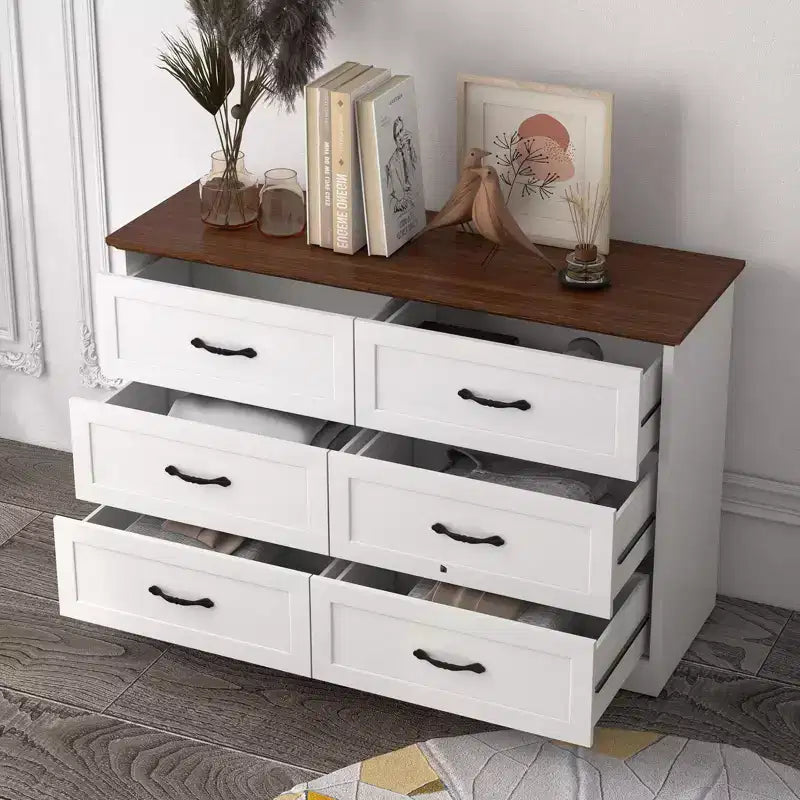 Commode en bois de style Ferme, grande commode haute avec larges poignées métalliques, rangement pour chambre et salon