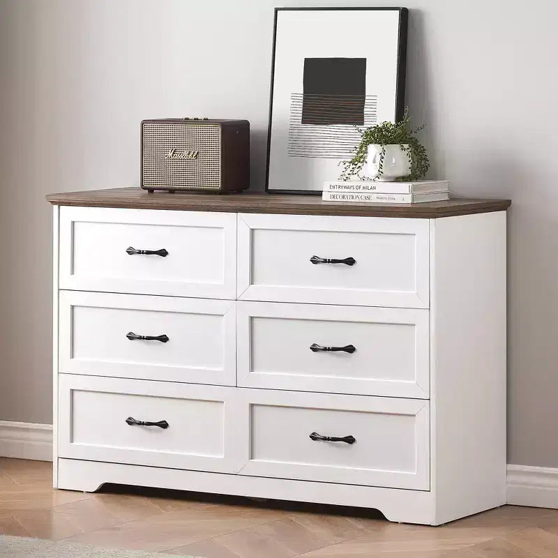Commode en bois de style Ferme, grande commode haute avec larges poignées métalliques, rangement pour chambre et salon