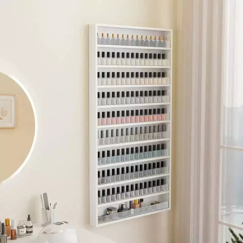 Organisateur de vernis à ongles mural à 10 niveaux blanc avec déflecteur en acrylique