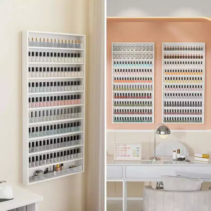 Karl Home White 10 Layers Wall Mount Nail Polish Organizer Rack with Acrylic Baffle