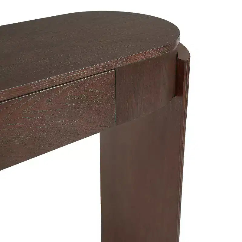 Console moderne à plateau ovale avec pieds cannelés incurvés et deux tiroirs cachés