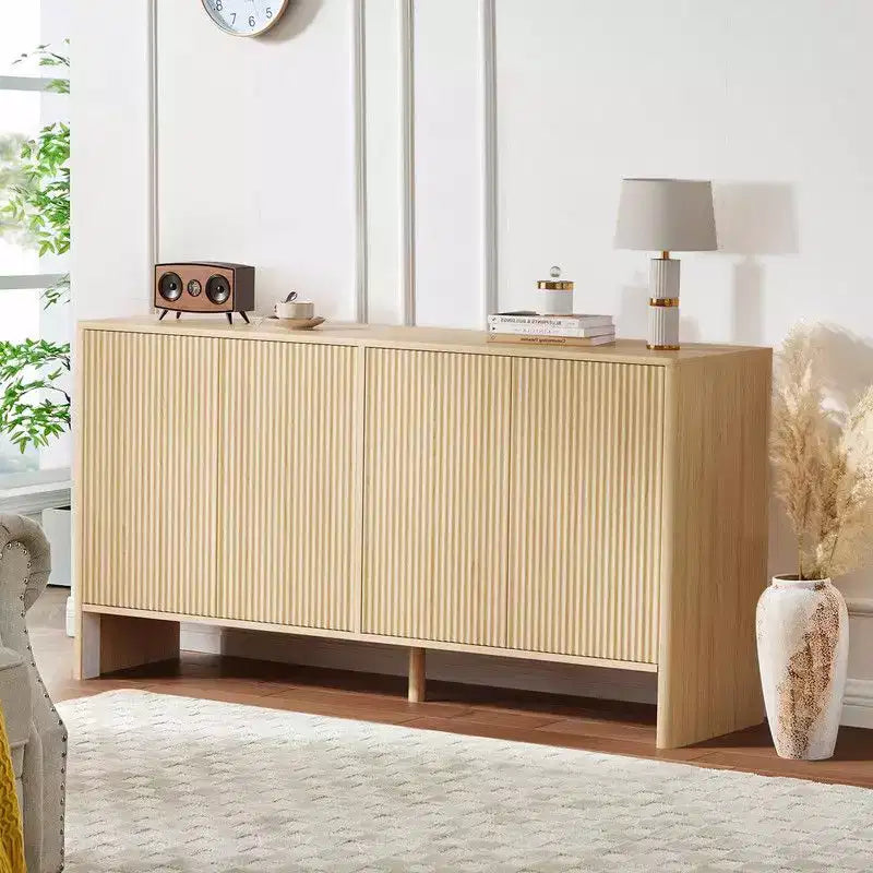 58 Modern Sideboard Buffet Cabinet with Fluted 4 Doors and Adjustable Shelves, Credenza Coffee Bar TV Console Cabibet