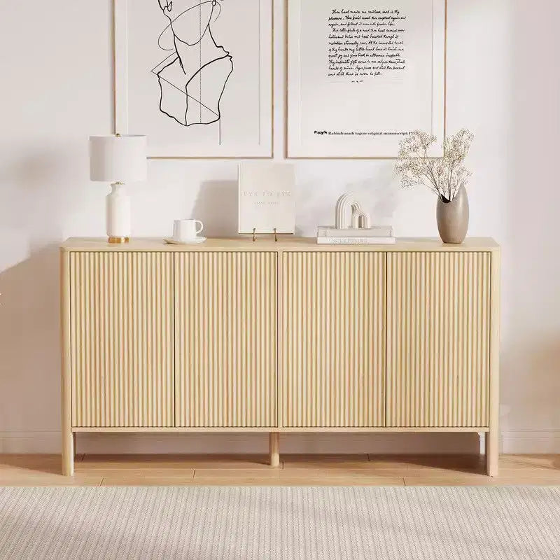 Buffet de salle à manger moderne de 147 cm avec 4 portes cannelées et étagères réglables, meuble console TV ou bar à café