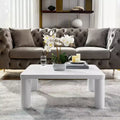 Modern Square Coffee Table with Rounded Corners, MDF Cream White Coffee Table, Easy to Assemble Living Room Center Table,Sturdy Sofa Table for Home